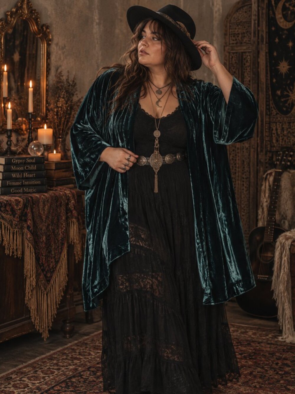 Eileen Fisher Green Crushed Velvet Open Front Jacket/Kimono